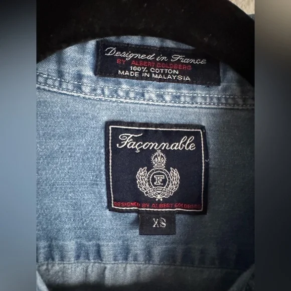 Façonnable Vintage Blue 100% Cotton Chambray Button Down Mens Shirt XS - Picture 3 of 3